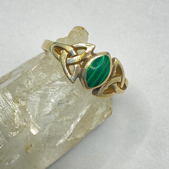 PETER STONE .925 Sterling Ring Malachite Green Celtic Knot Size 7.5 - Picture 10 of 10
